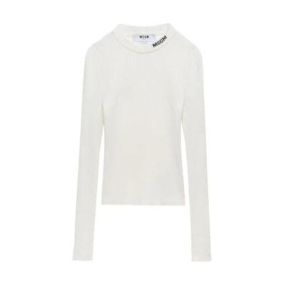 (Women) MSGM White Logo Knit Sweater Crewneck Long Sleeve. 3741MDM199247783-WHITE
