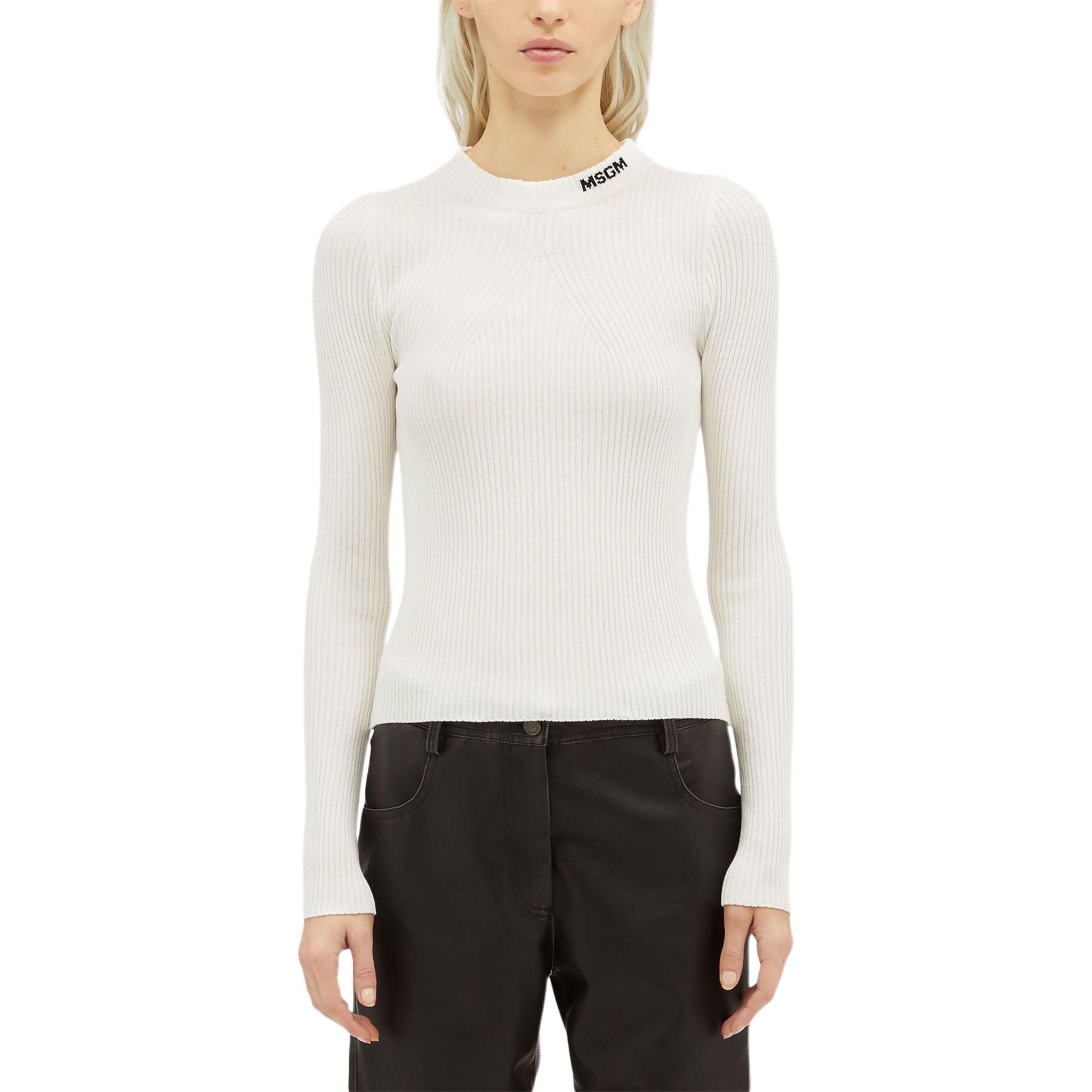 Lookbook (W) MSGM 白色标志针织毛衣长袖圆领衫. 3741MDM199247783-WHITE