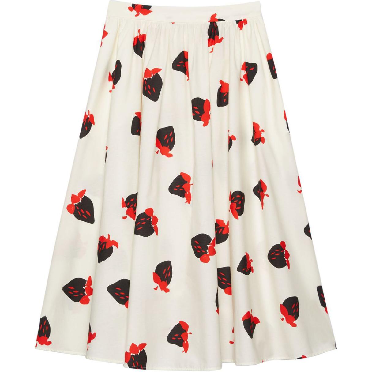 (Women) MSGM  White Printed Pleated Casual Maxi Skirt 3741MDD26247666-WHITE