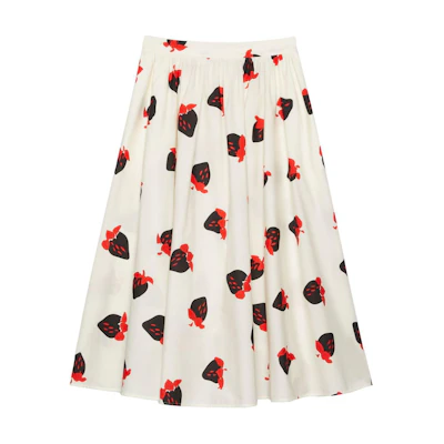 (Women) MSGM White Printed Pleated Casual Maxi Skirt 3741MDD26247666-WHITE