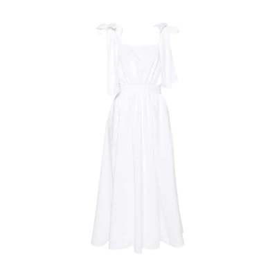 (Women) MSGM White Ruffled Flared Hem Square Neck Strap Dress. 3641MDA52247118-WHITE