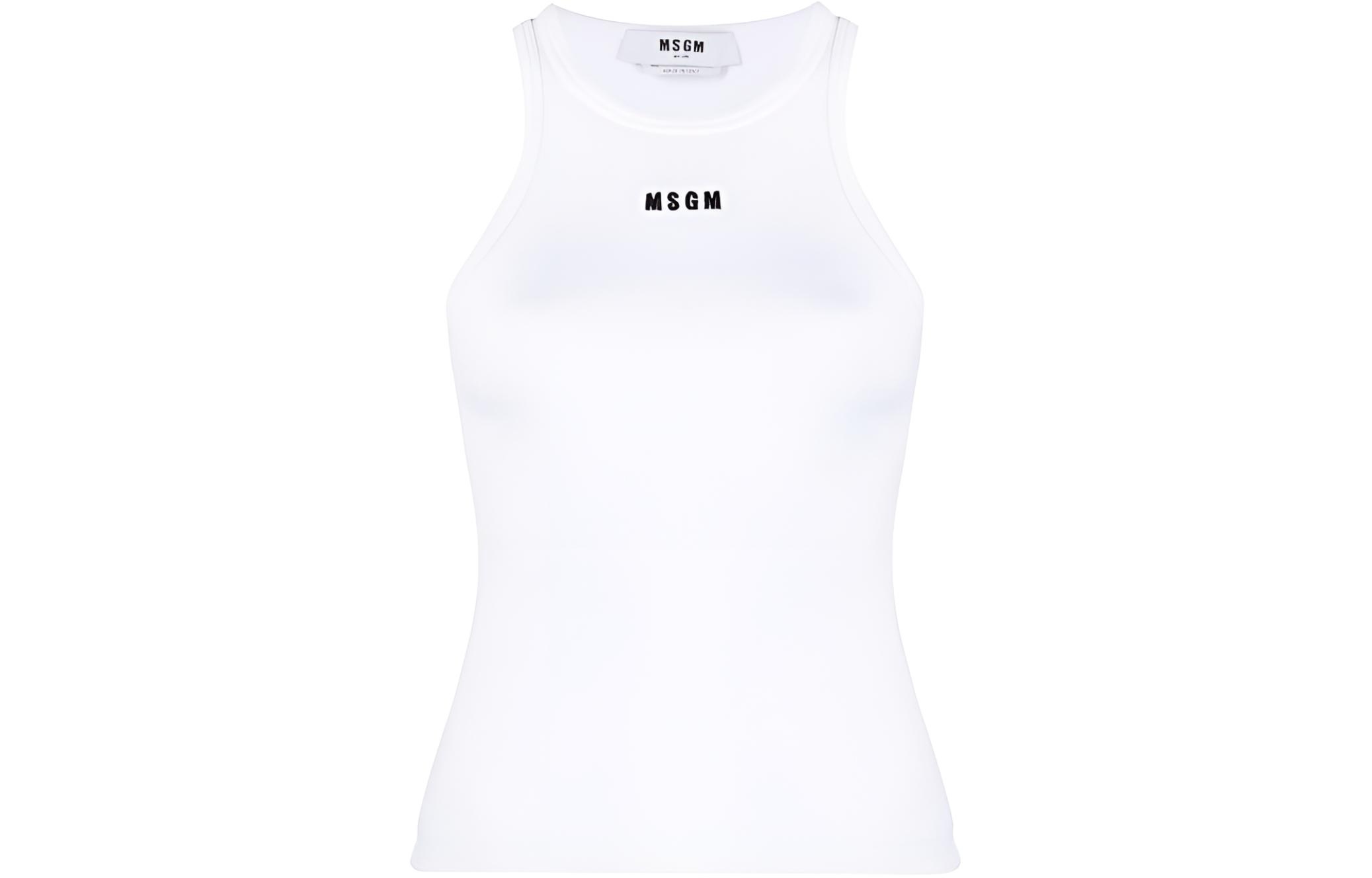 (Women) MSGM  White Tank Top with Logo Embroidery and Ribbed Hem. 3641MDT82247108-WHITE