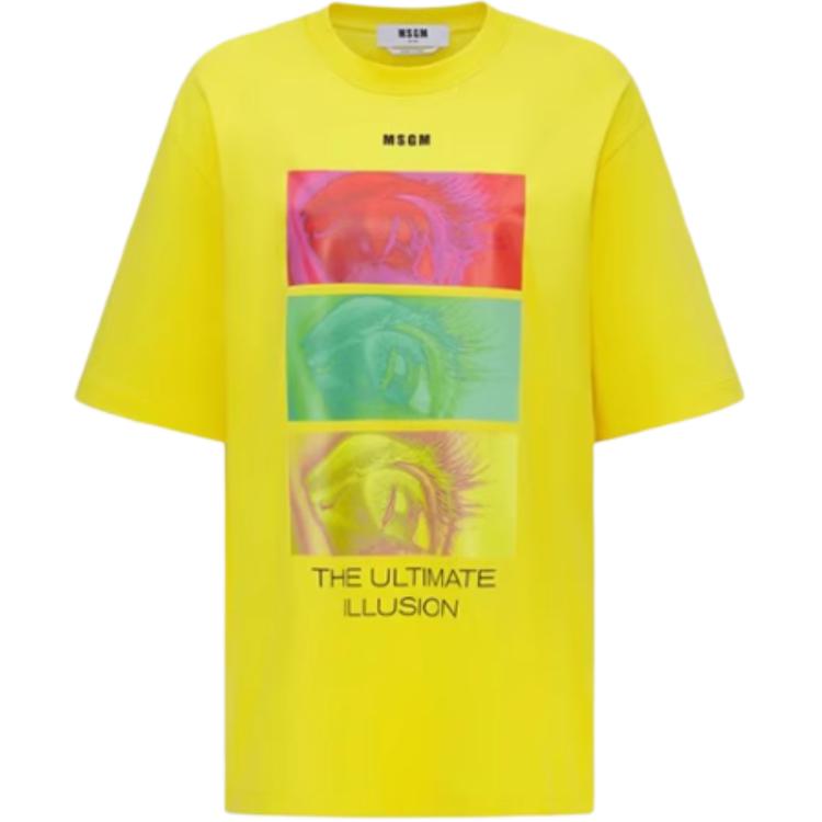 (Women) MSGM  Yellow Graphic Print Cotton Crewneck Short Sleeve T-Shirt 3542MDM106-237798-06
