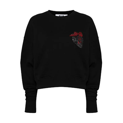(Women) MSGM Appliqué Detail Textured Knit Long Sleeve Sweatshirt Women Obsidian Black 3741MDM142247799-BLACK