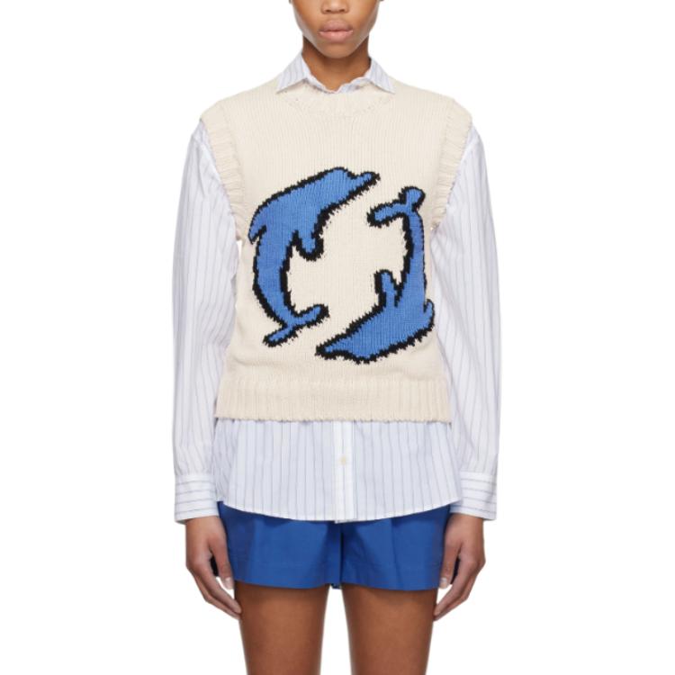 (Women) MSGM Beige Jacquard Pattern Knit Sleeveless Vest 3841MDT19525728102