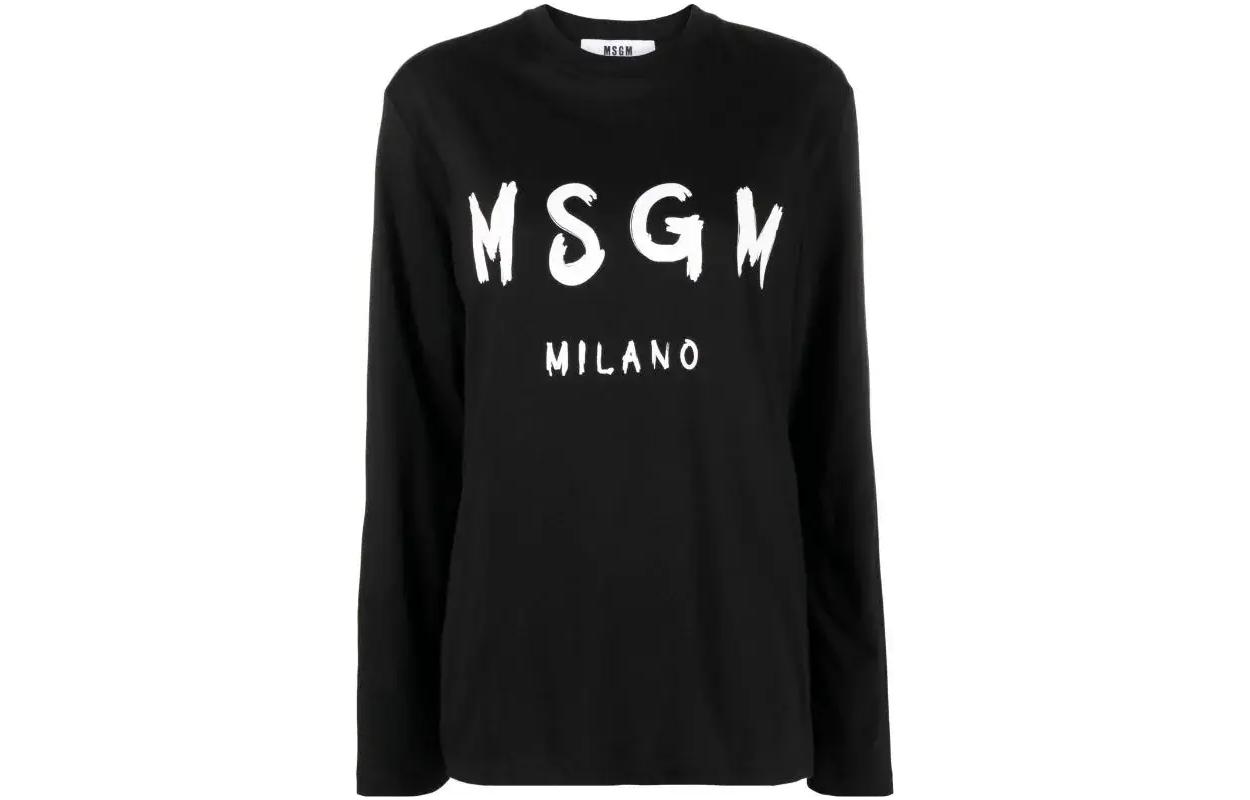 Order (W) MSGM 女款字母印花長袖黑色圓領T恤 2000MDM511200002-BLACK