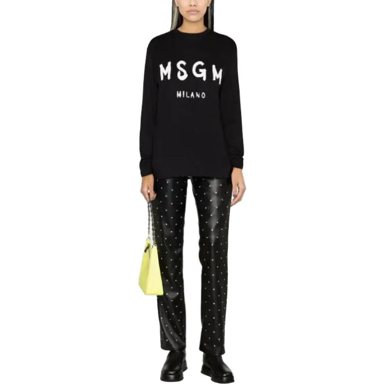 Lookbook (W) MSGM 女款字母印花長袖黑色圓領T恤 2000MDM511200002-BLACK