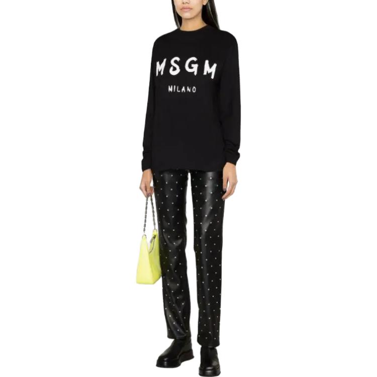 Purchase (W) MSGM 女款字母印花長袖黑色圓領T恤 2000MDM511200002-BLACK