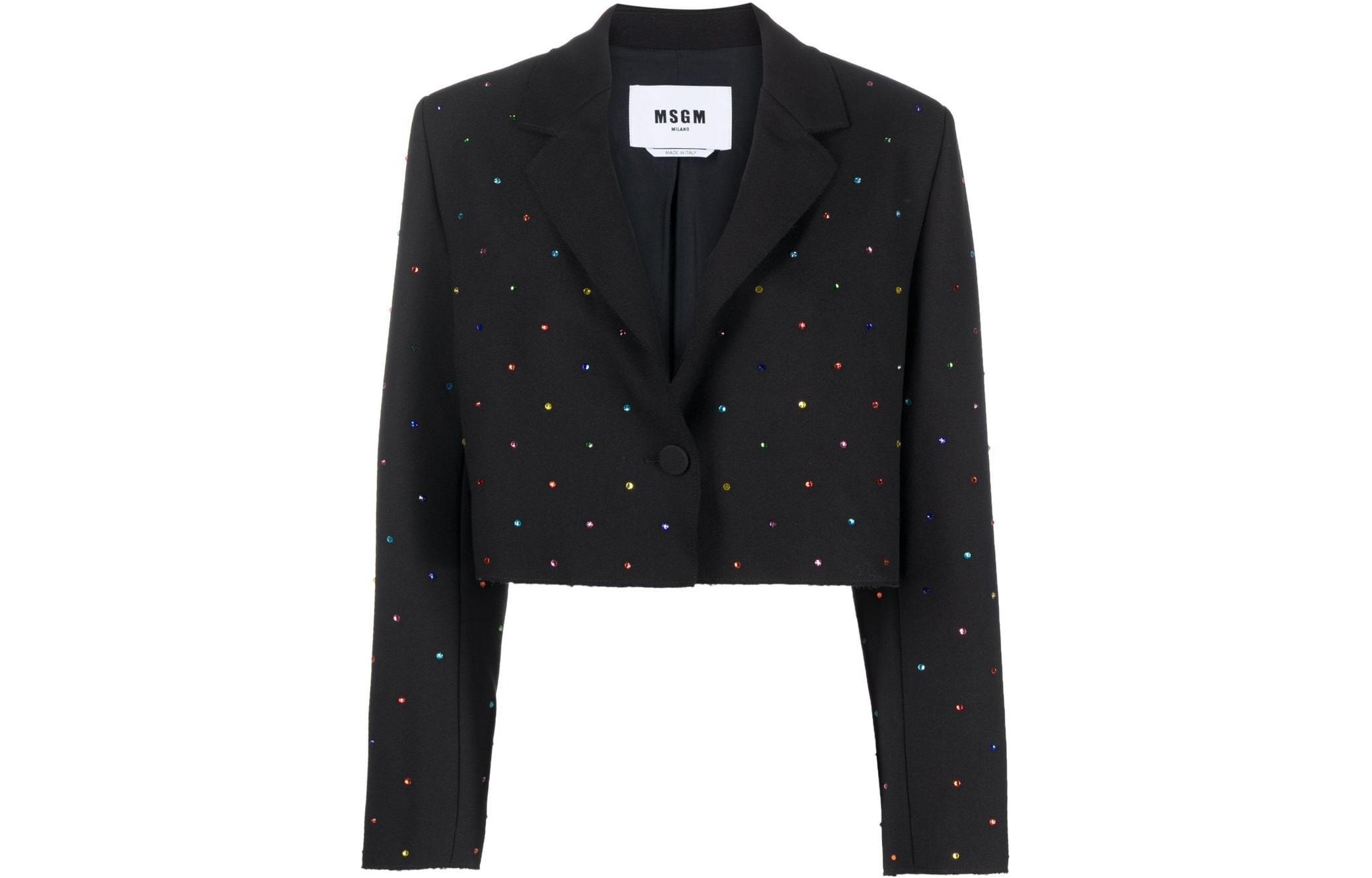 (Women) MSGM Crystal Embellished Single-Button Cropped Blazer 3341MDG14X227612-99