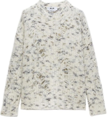 (W) MSGM做旧效果圆领长袖针织毛衣 女士白色 3741MDM210247785-WHITE Order (W) MSGM做旧效果圆领长袖针织毛衣 女士白色 3741MDM210247785-WHITE