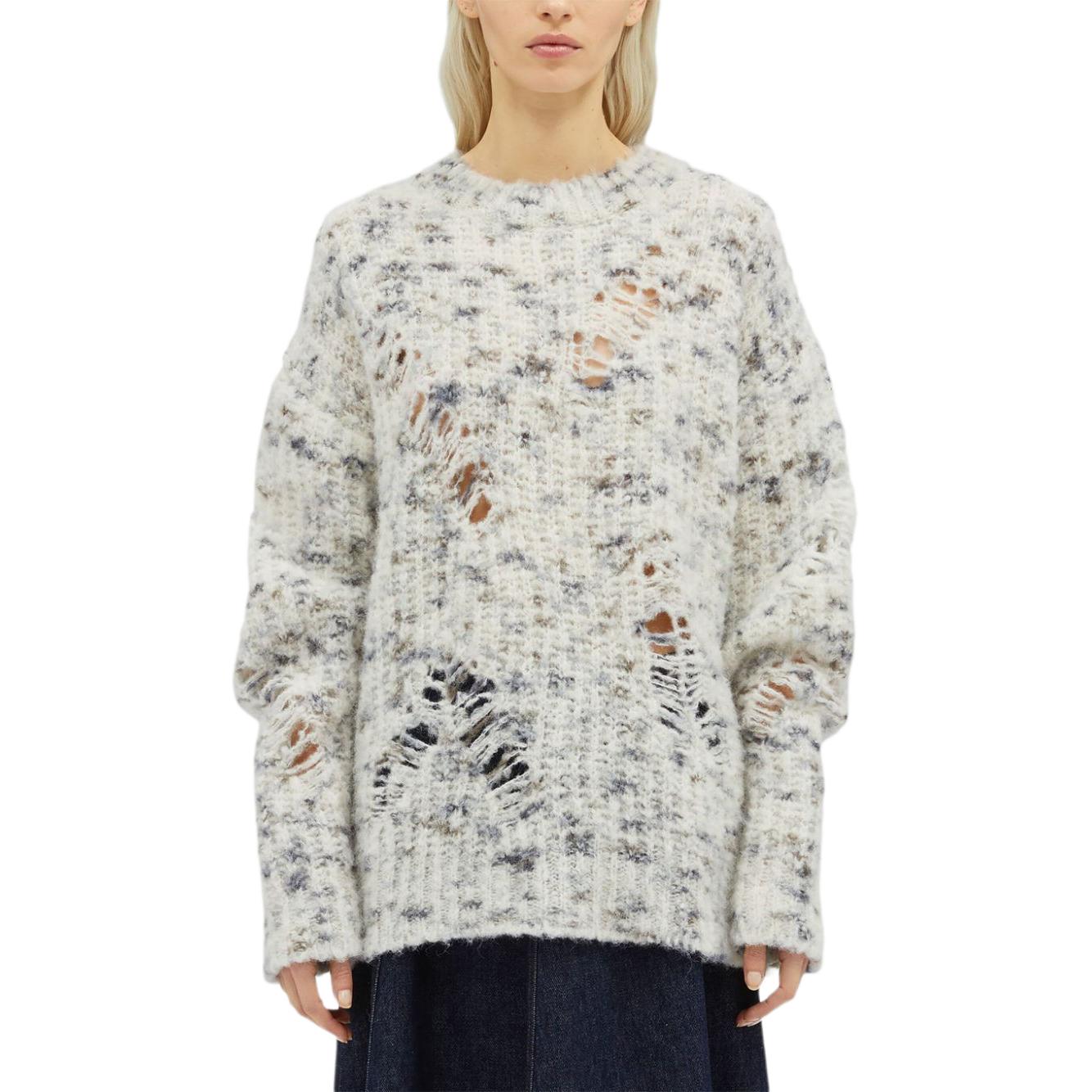 Lookbook (W) MSGM做旧效果圆领长袖针织毛衣 女士白色 3741MDM210247785-WHITE