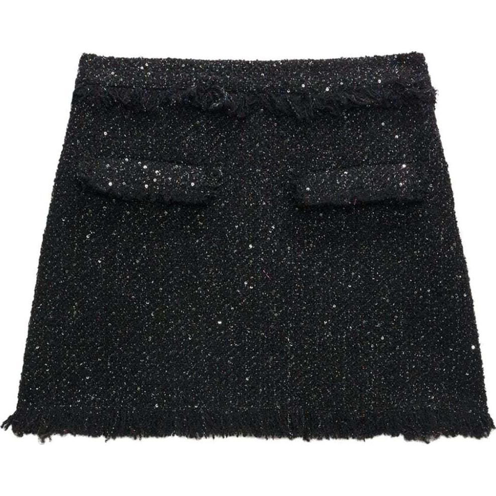 Order (W) MSGM 여성용 블랙 디스트레스드 하이웨이스트 프레이드 헴 캐주얼 스커트. 3741MDD07247619-BLACK