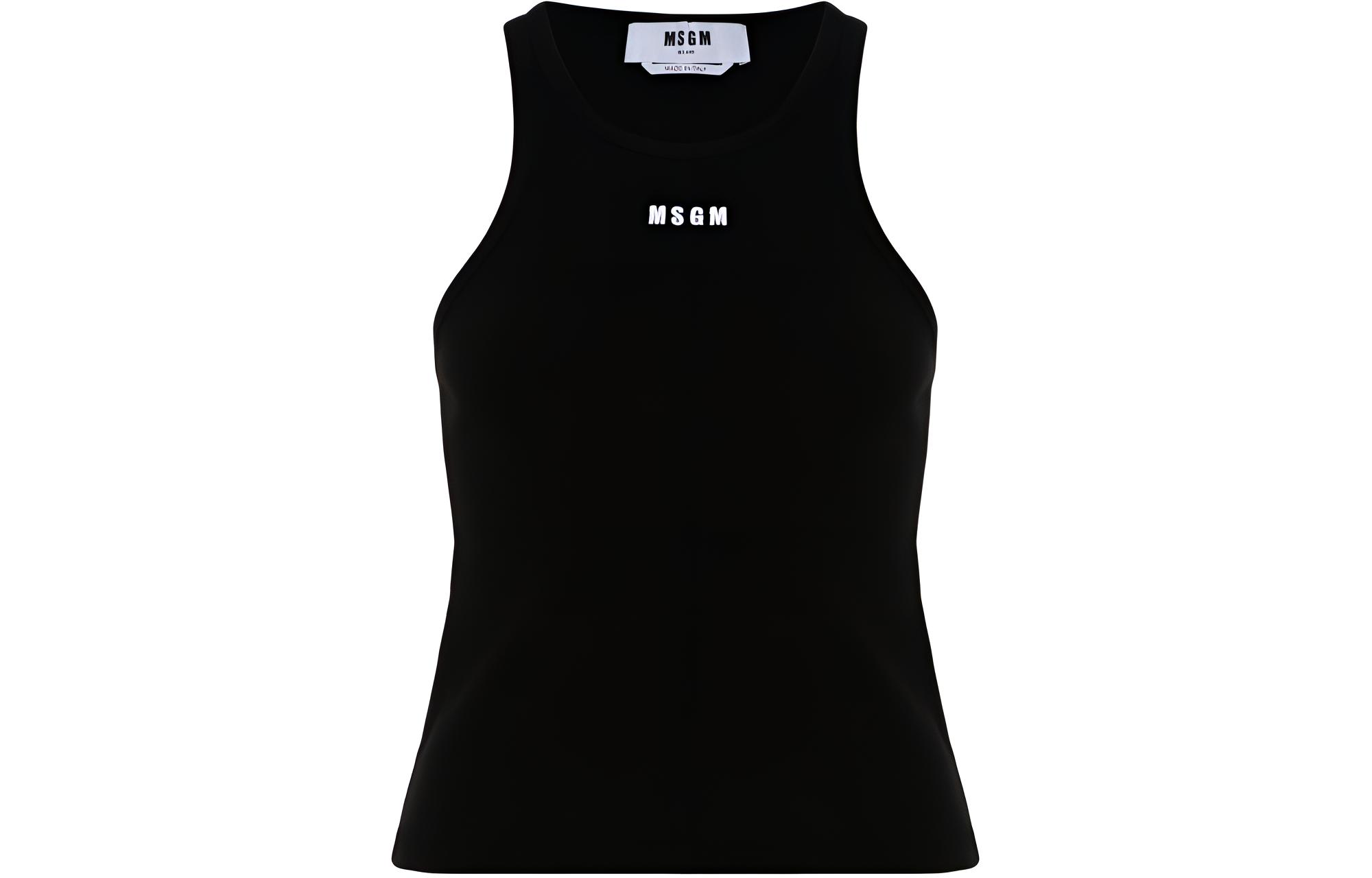 (Women) MSGM Embroidered Logo Ribbed Tank Top  Black 3641MDT82247108-99