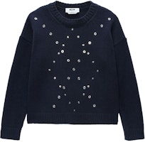 (Women) MSGM Eyelet Embellished Solid Knit Long Sleeve Sweater Navy Blue 3741MDM203247781-NAVY (Women) MSGM Eyelet Embellished Solid Knit Long Sleeve Sweater Navy Blue 3741MDM203247781-NAVY
