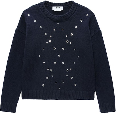 (W) MSGM 海军蓝长袖针织镂空装饰毛衣 3741MDM203247781-NAVY Order (W) MSGM 海军蓝长袖针织镂空装饰毛衣 3741MDM203247781-NAVY