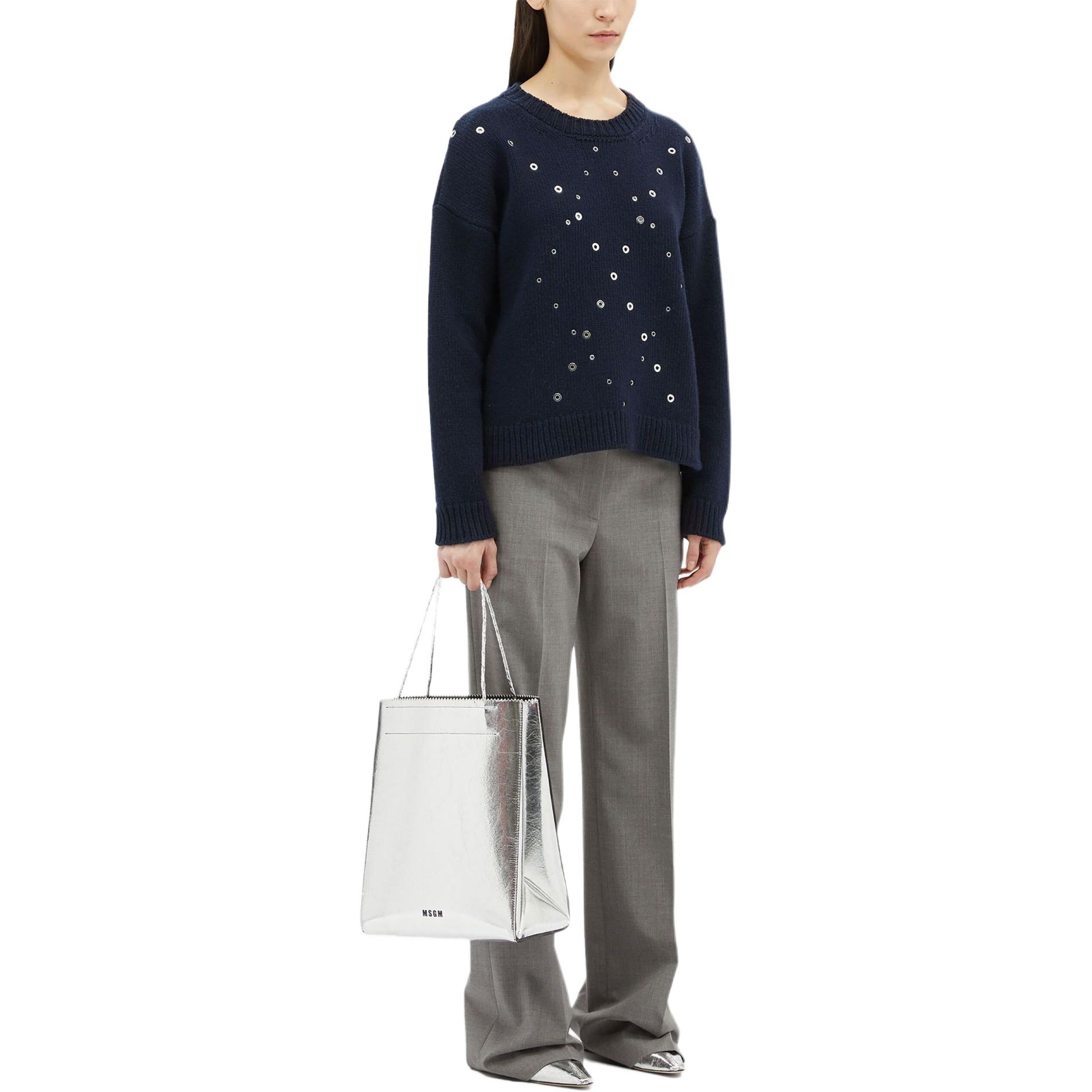 Purchase (W) MSGM 海军蓝长袖针织镂空装饰毛衣 3741MDM203247781-NAVY