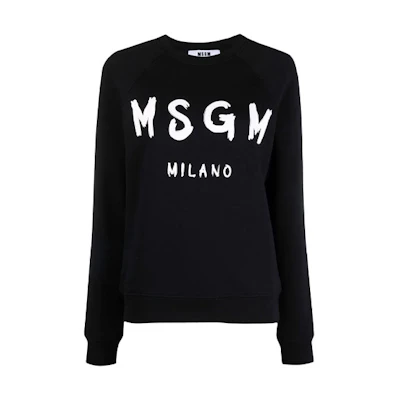 (Women) MSGM FW21 Black Crewneck Pullover Sweatshirt with Logo Print. 2000MDM513200000-99