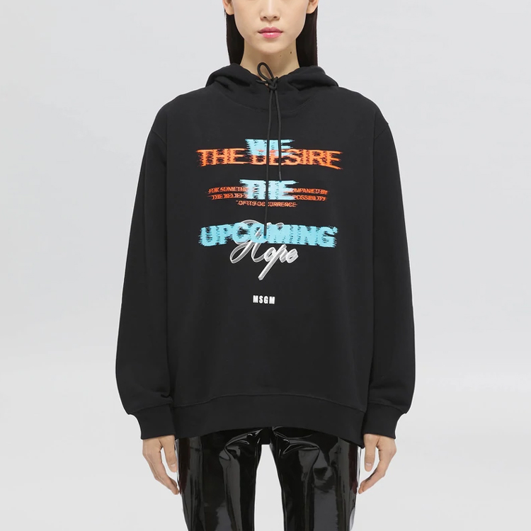 Shop (W) MSGM FW21 Hoodie Cetakan Logo Hitam 3141MDM174-217799-99
