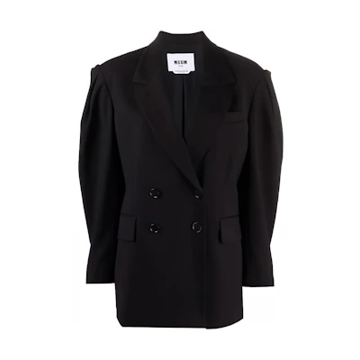 (Women) MSGM FW21 Oversized Double-Breasted Blazer in Black. 3141MDG12-217605-99
