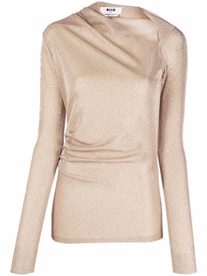(Women) MSGM FW21 Sequin Asymmetric Neck Slim-Fit Long Sleeve Tee Champagne 3141MDM12-217600-22 Buy (Women) MSGM FW21 Sequin Asymmetric Neck Slim-Fit Long Sleeve Tee Champagne 3141MDM12-217600-22