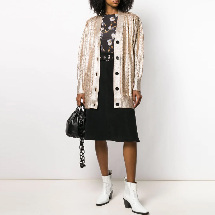 Lookbook (W) Cardigan de Lana Beige de Botonadura Simple MSGM FW21. 2741MDM140195758