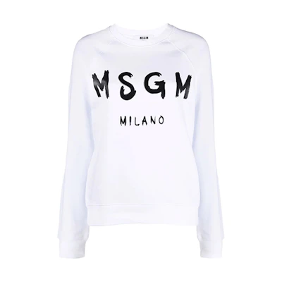 (Women) MSGM FW21 White Crewneck Sweatshirt with Logo Print. 2000MDM513200000-01
