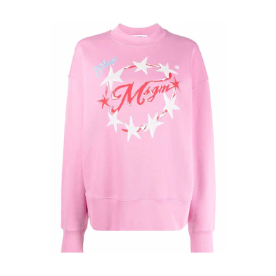 (Women) MSGM FW21 Pink Star Logo Print Crewneck Sweatshirt 3141MDM183217799-13