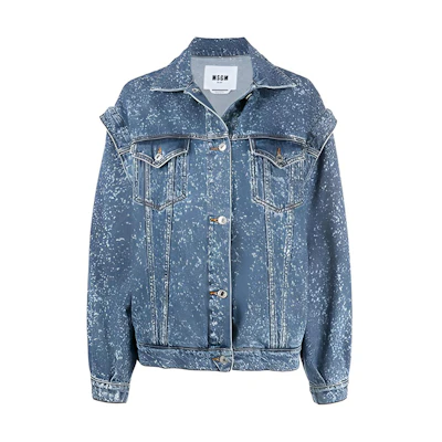 (Women) MSGM FW21 Splatter Print Denim Jacket Women’s Blue 2941MDH46L207728-88