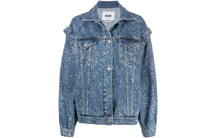 Order (W) Jaket Denim Cetakan Splatter MSGM FW21 Wanita Biru 2941MDH46L207728-88