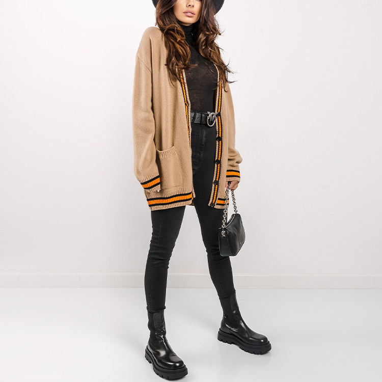 Sizing (W) MSGM FW21 스트라이프 브이넥 니트 스웨터 베이지 3141MDM125-217790-23