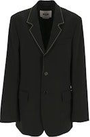 (Women) MSGM FW22 Black Blazer with Solid Striped Trim Collar. 3341MDG15227603-99 (Women) MSGM FW22 Black Blazer with Solid Striped Trim Collar. 3341MDG15227603-99