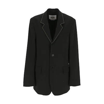 (Women) MSGM FW22 Black Blazer with Solid Striped Trim Collar. 3341MDG15227603-99
