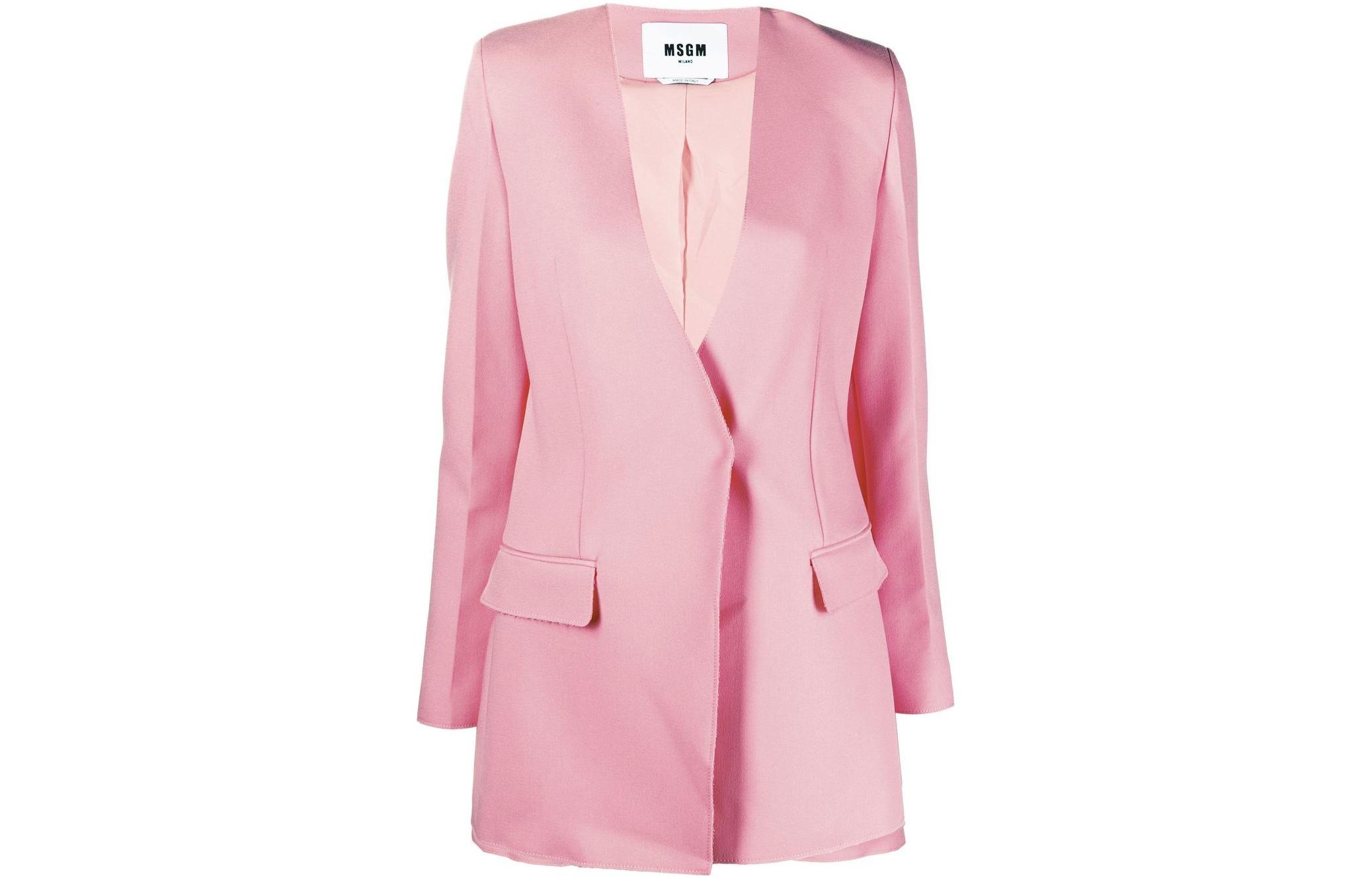 (Women) MSGM FW22  Pink Long Sleeve Collarless Blazer Jacket. 3341MDG05227612
