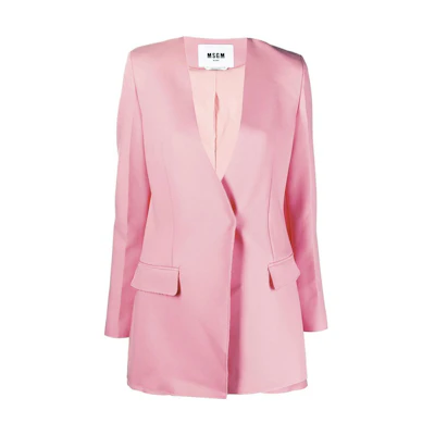 (Women) MSGM FW22 Pink Long Sleeve Collarless Blazer Jacket. 3341MDG05227612