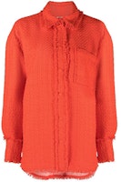 (Women) MSGM FW22 Red Orange Fringe Tweed Long Sleeve Button-Up Shirt. 3341MDE14X-227609-10 (Women) MSGM FW22 Red Orange Fringe Tweed Long Sleeve Button-Up Shirt. 3341MDE14X-227609-10