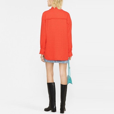 (W) Camisa MSGM FW22 Tweed Rojo Naranja con Flecos y Botones de Manga Larga. 3341MDE14X-227609-10 Shop (W) Camisa MSGM FW22 Tweed Rojo Naranja con Flecos y Botones de Manga Larga. 3341MDE14X-227609-10