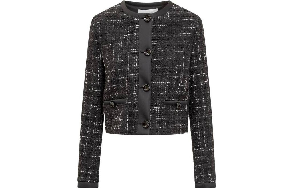 (Women) MSGM FW23  Black Plaid Long-Sleeve Jacket 3542MDG23237813-02