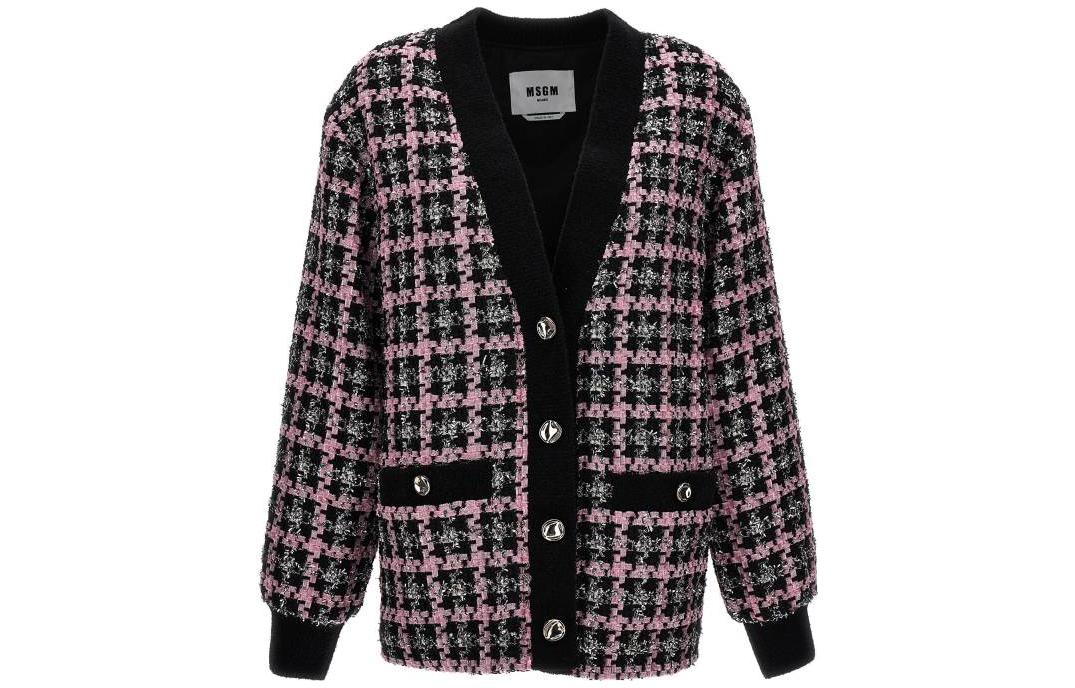 Order (W) MSGM 2023秋冬粉色V领格纹针织长袖毛衣. 3542MDG21237820-99