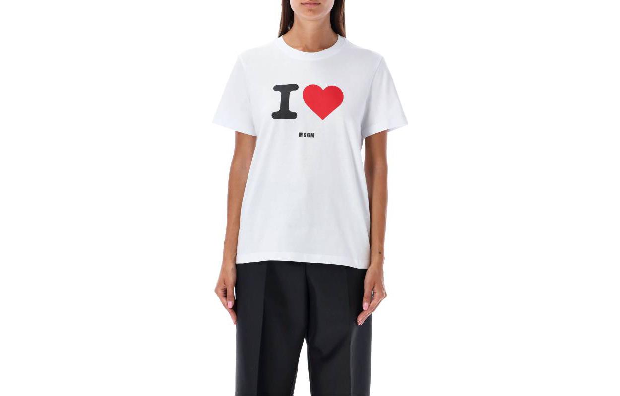 (Women) MSGM FW23 Pullover Heart Logo Print Regular Tee Women’s White 23A3541MDM17123779801