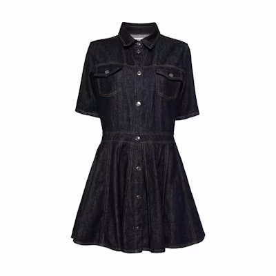 (Women) MSGM Indigo Denim Short-Sleeve Dress with Chest Pocket - Casual Wear 3741MDA234247766-BLUE