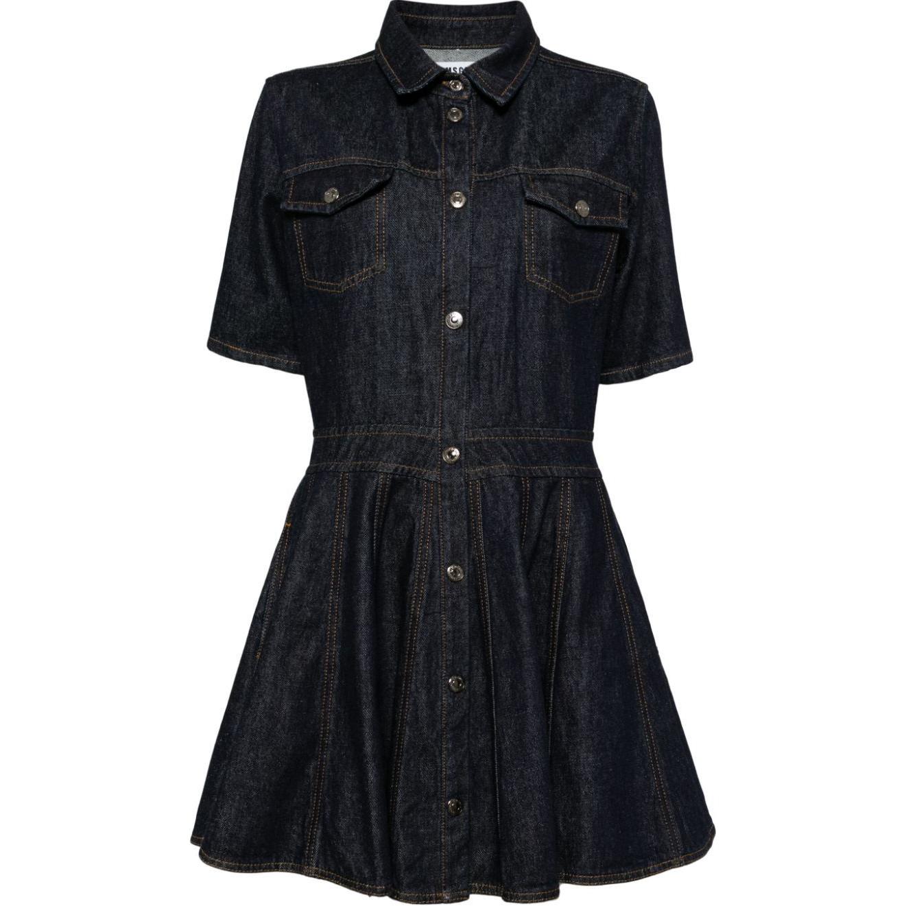 Order (W) MSGM 인디고 데님 반팔 원피스 가슴 포켓 - 캐주얼웨어 3741MDA234247766-BLUE