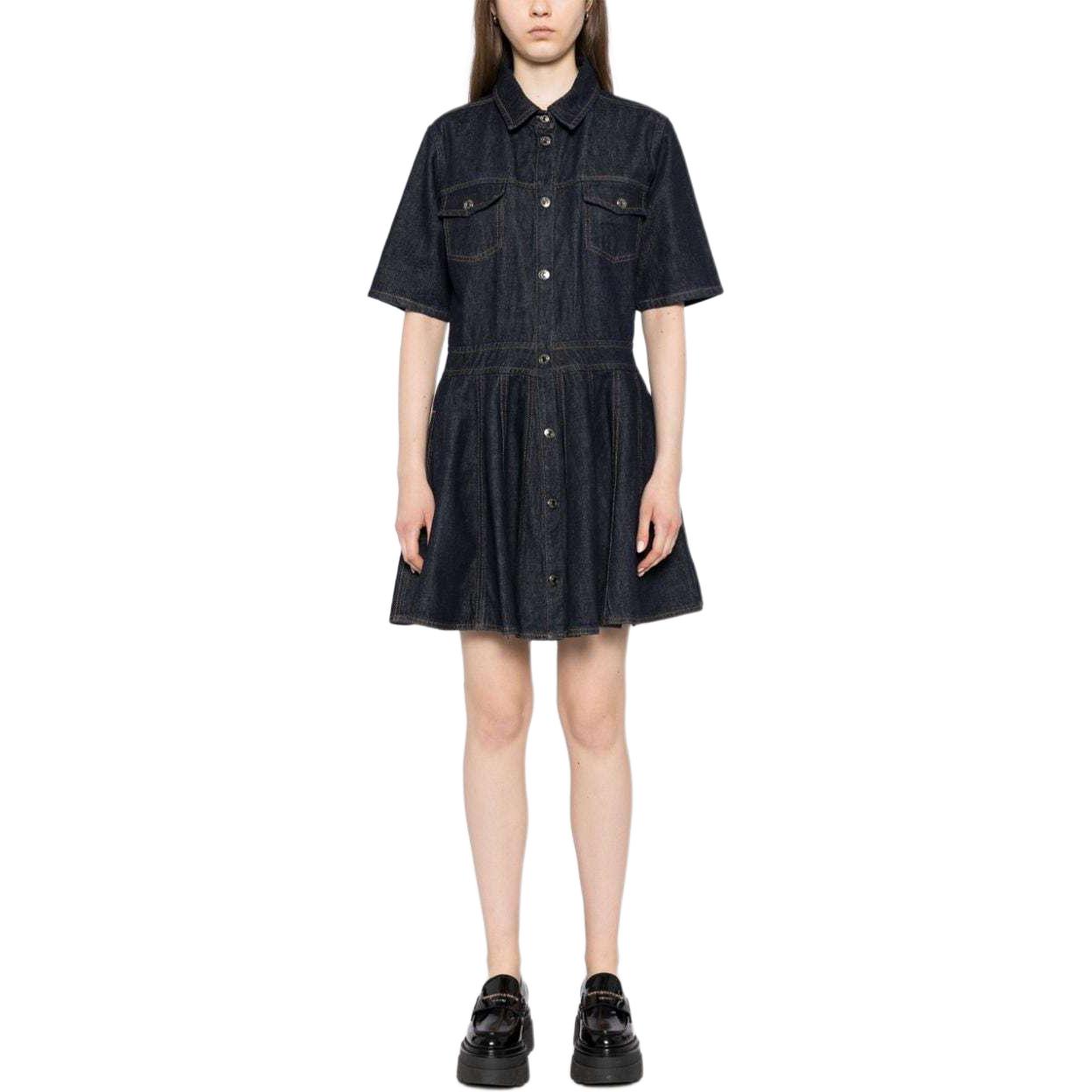 Lookbook (W) MSGM 인디고 데님 반팔 원피스 가슴 포켓 - 캐주얼웨어 3741MDA234247766-BLUE