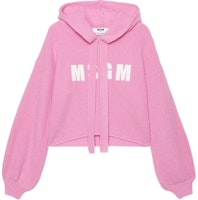 (Women) MSGM Logo Embroidered Oversized Knit Hoodie for Women - Pink 3741MDM218247790-PINK (Women) MSGM Logo Embroidered Oversized Knit Hoodie for Women - Pink 3741MDM218247790-PINK