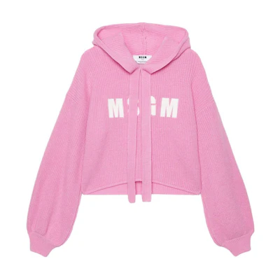 (Women) MSGM Logo Embroidered Oversized Knit Hoodie for Women - Pink 3741MDM218247790-PINK