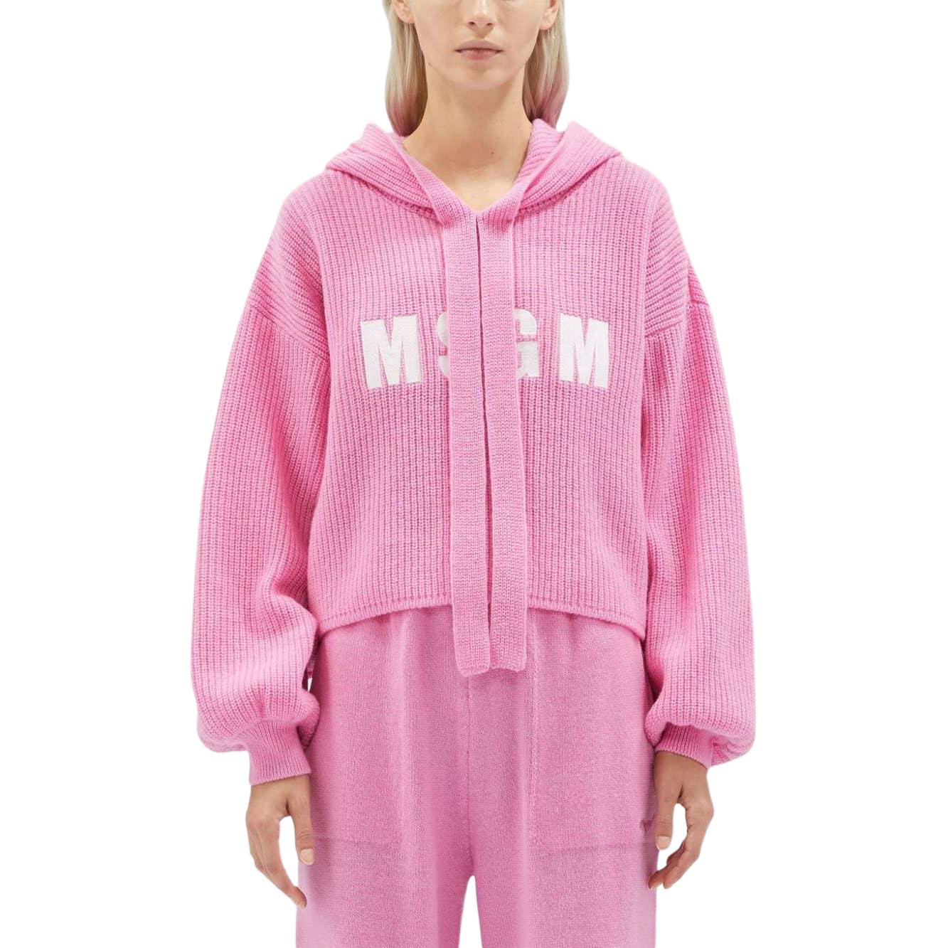 Lookbook (W) MSGM 로고 자수 오버사이즈 니트 후디 여성용 - 핑크 3741MDM218247790-PINK
