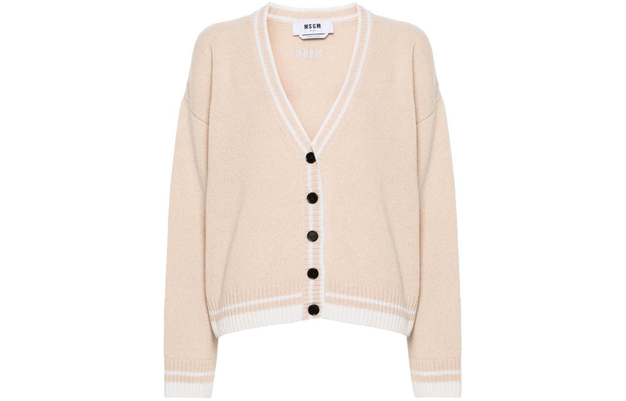 Order (W) MSGM 로고 자수 울 싱글 브레스티드 가디건 여성용 라이트 베이지. 3641MDM215247296-BEIGE