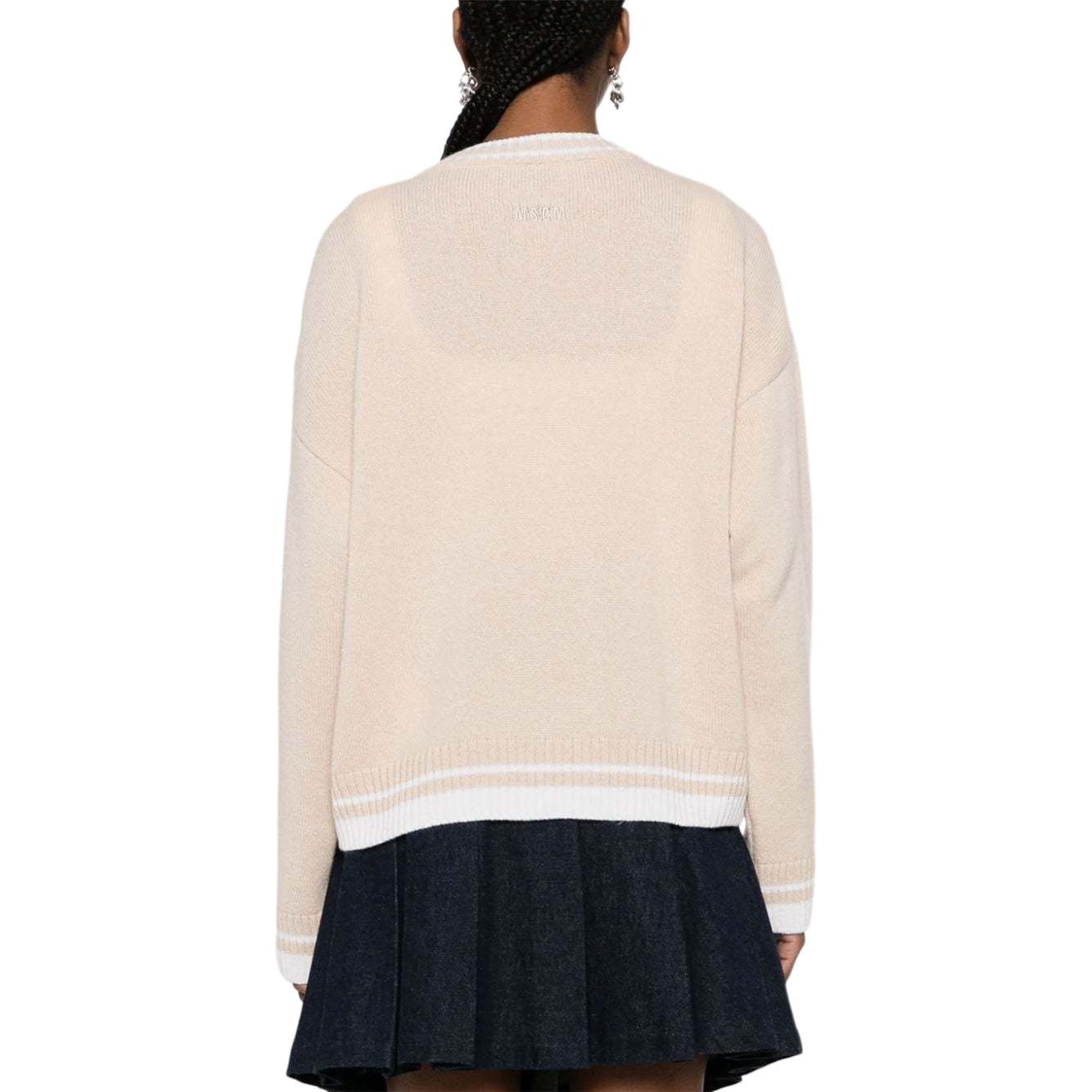 Shop (W) MSGM 로고 자수 울 싱글 브레스티드 가디건 여성용 라이트 베이지. 3641MDM215247296-BEIGE