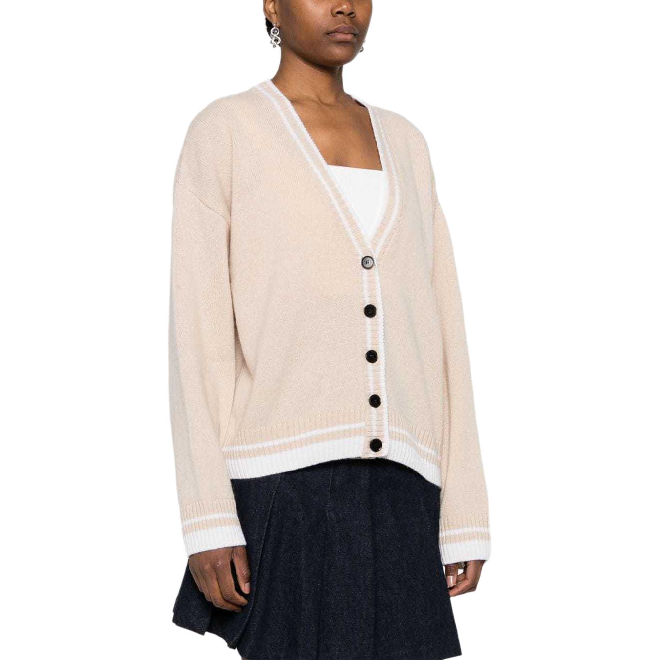 Purchase (W) MSGM 로고 자수 울 싱글 브레스티드 가디건 여성용 라이트 베이지. 3641MDM215247296-BEIGE