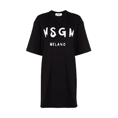 (Women) MSGM Logo Print Black Midi T-Shirt Dress for Women Short Sleeve. 2000MDA510200002-99