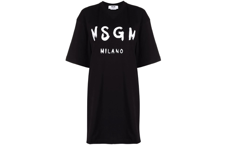 Order (W) Vestido Midi Negro MSGM Logo Print para Mujer de Manga Corta. 2000MDA510200002-99